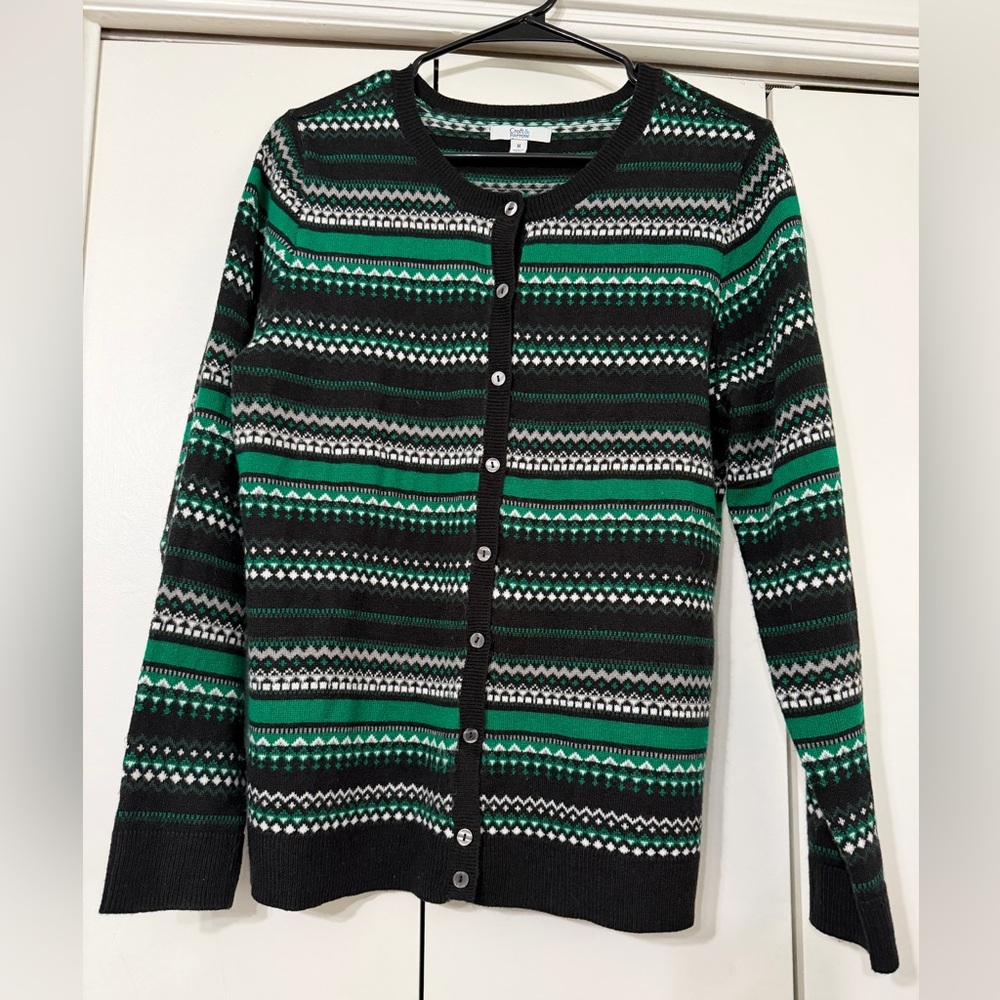 Croft & Barrow Striped Green and Black Cardigan